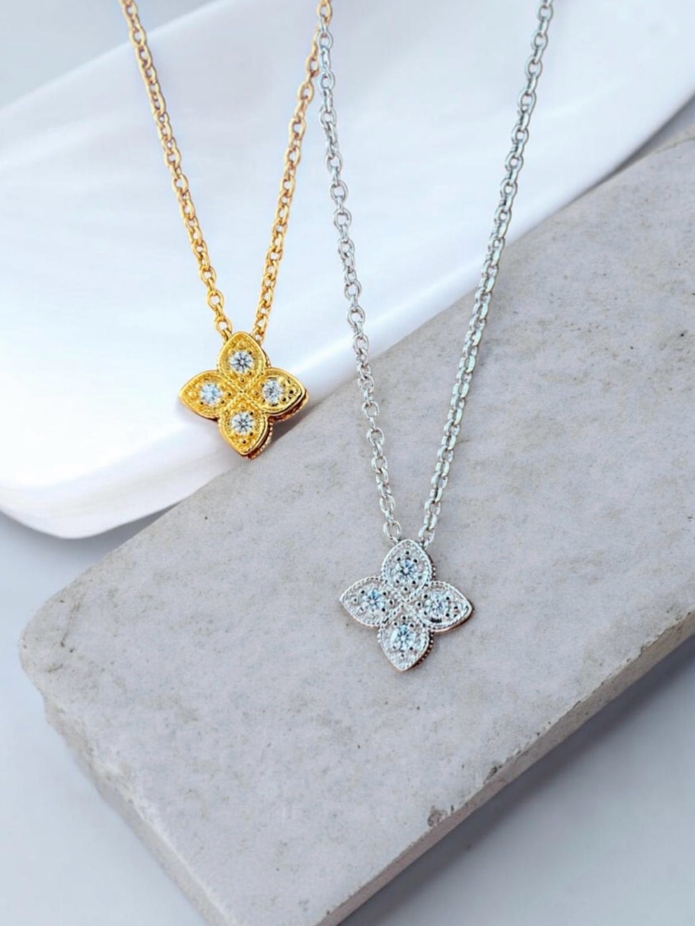 Floral Cubic Pendant Necklace NWT 18KT Gold Plated Brass